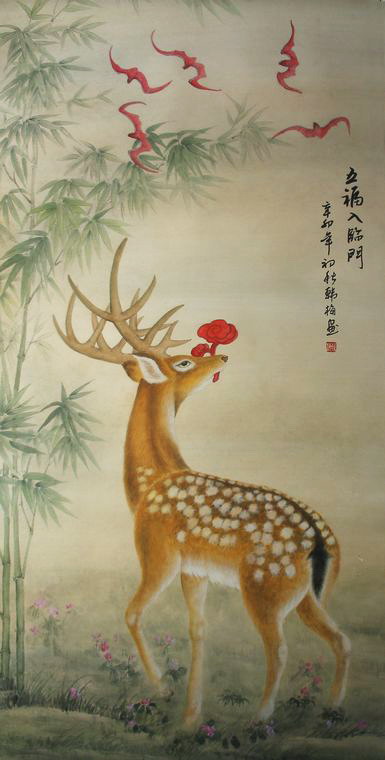 K4741 古墨 喜寿園製墨謹製「福禄寿 鹿・蝙蝠図 まとめて5点セット」書画墨 筆墨硯紙 文房具 書道具/習字道具 書法 奈良墨 か-01 奈良市の固形墨専門、製造・卸販売「喜壽園」